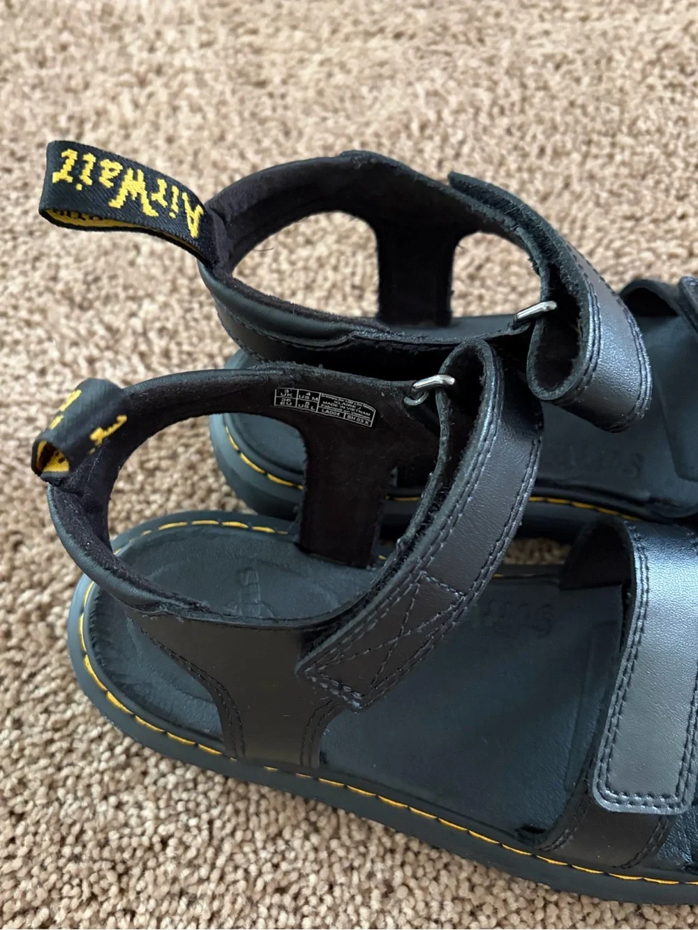 Dr. Martens Black Leather Kids Velcro Strap Sandals